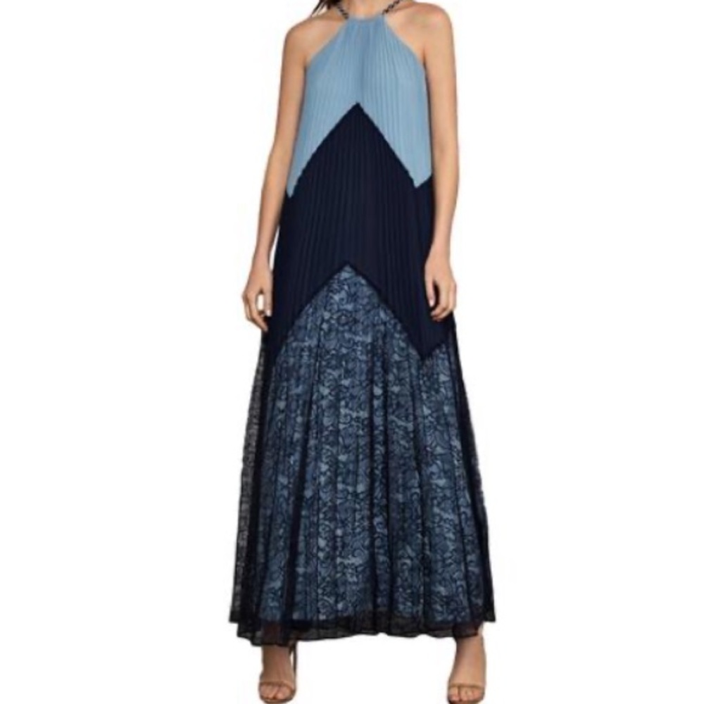 BCBG MAXAZRIA Womens Colorblock Pleated Maxi